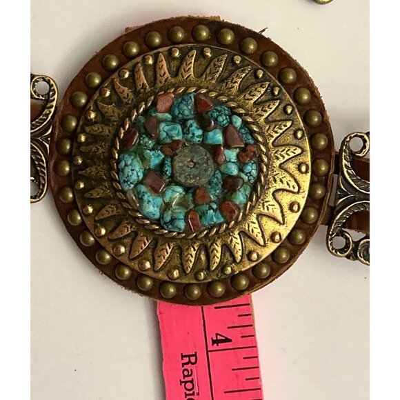 LeatherRock Leather Bronze & Turquoise Belt - Bohemian Luxe Western Adjusts M/L main image 4